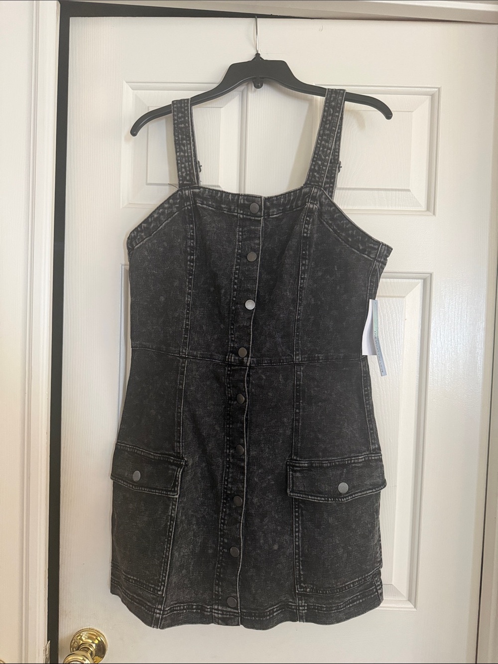 Tinseltown Washed Black Denim Button-Front Mini Dress